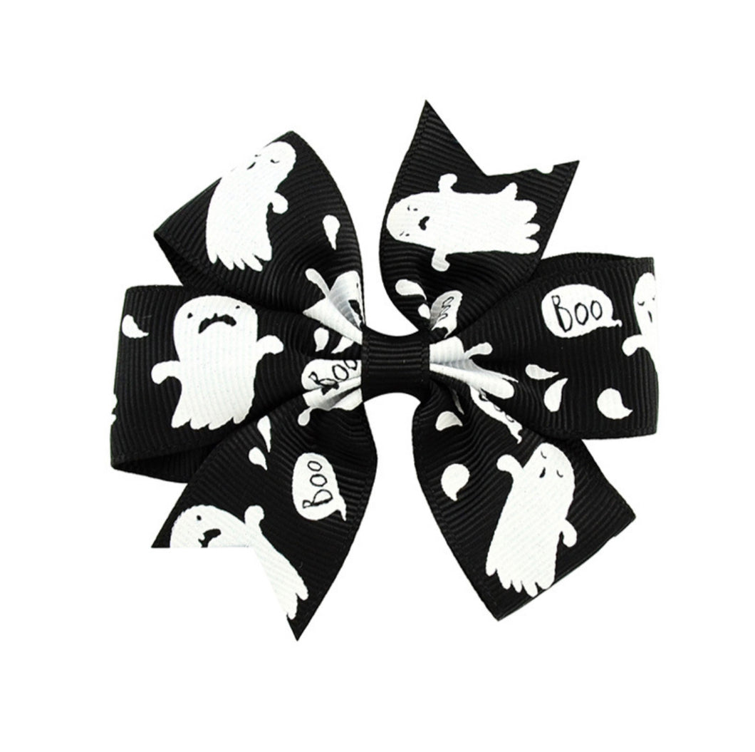 Halloween Hair Bow Black and White Ghost