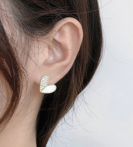 Crystal and Shell Heart Stud Earrings