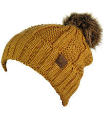 Load image into Gallery viewer, Mustard Color C.C Hat Fleece Lined with Pom Pom