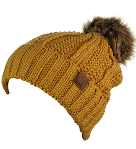 Mustard Color C.C Hat Fleece Lined with Pom Pom