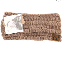 Load image into Gallery viewer, Taupe C.C Cable Knit Fuzzy Lined Ear Warmer Ponytail Pony Headband
