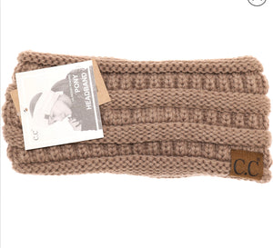 Taupe C.C Cable Knit Fuzzy Lined Ear Warmer Ponytail Pony Headband