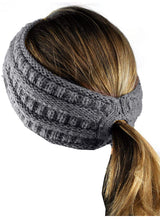 Load image into Gallery viewer, Light Grey C.C Cable Knit Fuzzy Lined Ear Warmer Ponytail Pony Headband