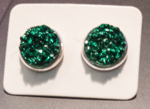 Emerald Green Glitter Chunky Druzy 10mm/ Silver Setting