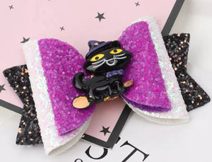 Black, Purple and White Glitter Cat Halloween Clip