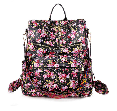 Floral Backpack with Colorful Strap