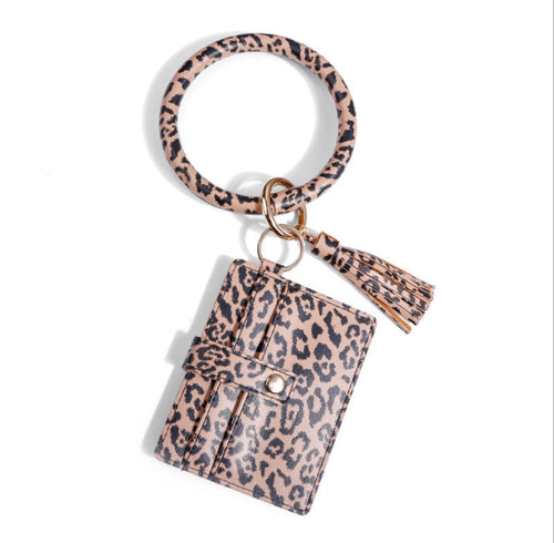 Brown Leopard Print Card Holder Bracelet Key Ring