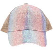 Load image into Gallery viewer, Kids Glitter Ombre Criss-Cross High Ponytail CC Ball Cap