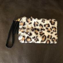Load image into Gallery viewer, Fuzzy Leopard Wristlet/Makeup Bag