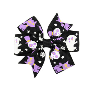 Halloween Hair Bow Black and Purple Ghost, Skull and Cat
