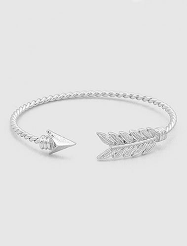 Feather Textured Arrow Metal Open Cuff Bracelet