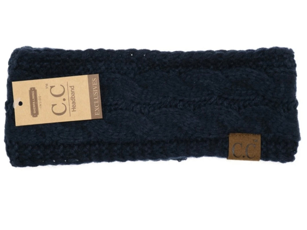Navy Blue C.C Knit Fuzzy Lined Head Wrap