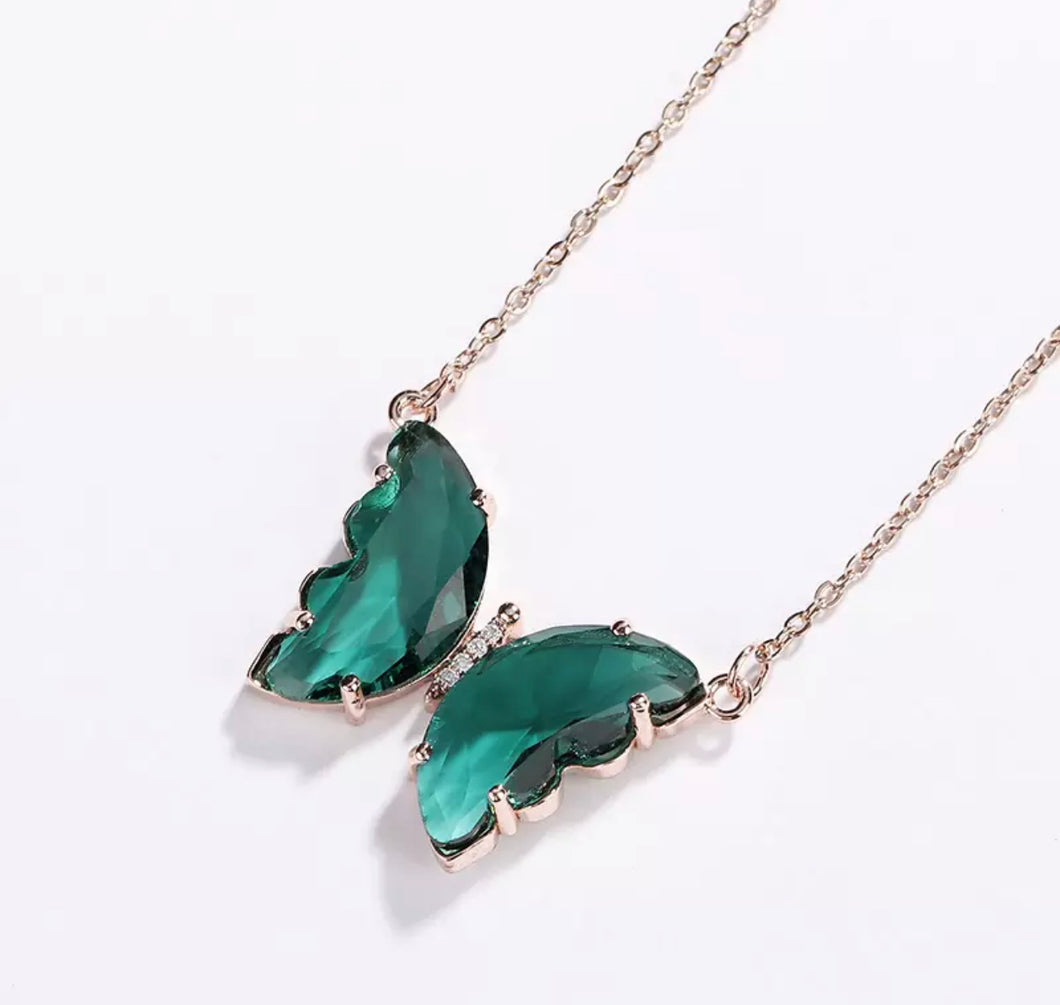 Emerald Green Crystal Butterfly Necklace