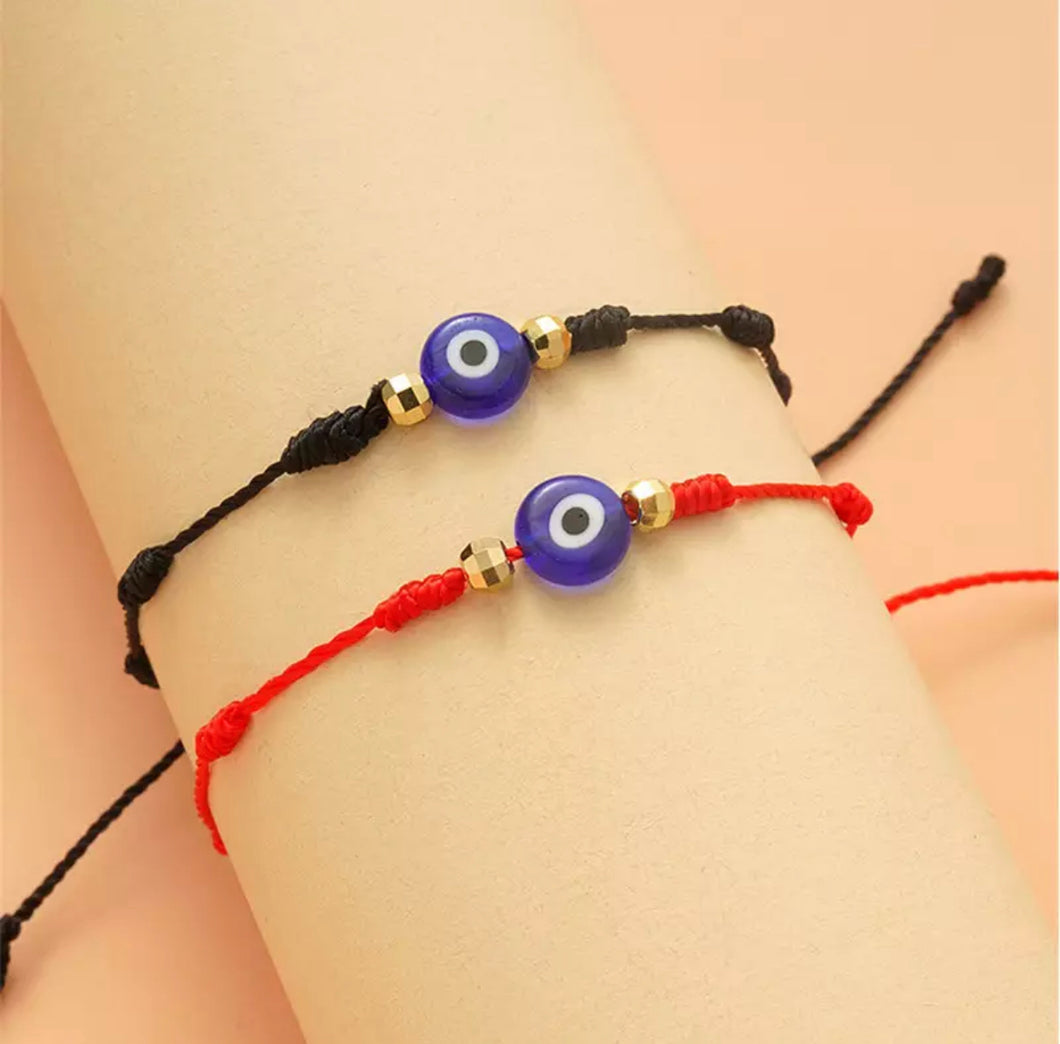 Red 7 Knotted String Evil Eye Adjustable Bracelet