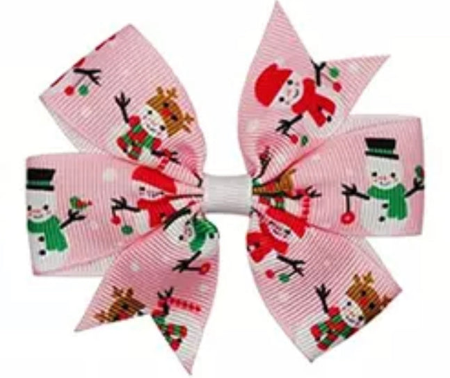 Pink Snowmen With White Center Bow
