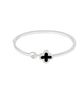 Silver with Black Clover Crystal Bangle