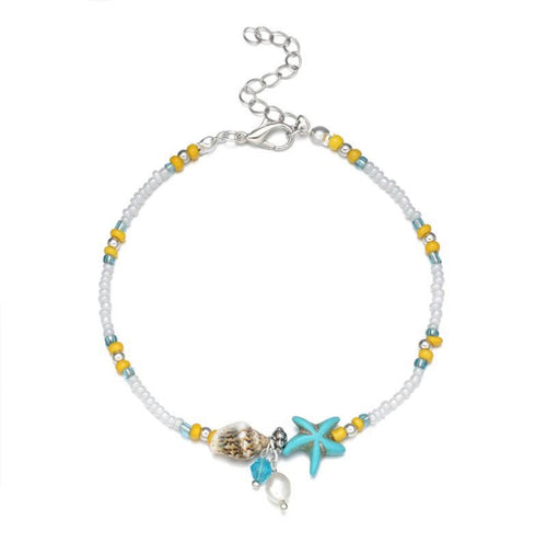 Yellow and Turquoise Starfish Ankle Bracelet