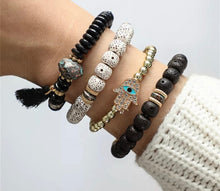 Load image into Gallery viewer, Hamsa Hand with Evil Eye Beaded Bracelet Set