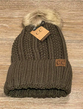 Load image into Gallery viewer, Olive Green C.C Hat Fleece Lined with Pom Pom
