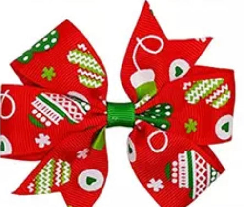 Red Mittens With Green Center Bow