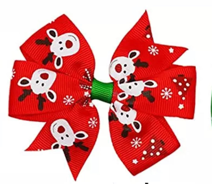 Red Reindeer With Snowflakes and Christmas Tree Bow