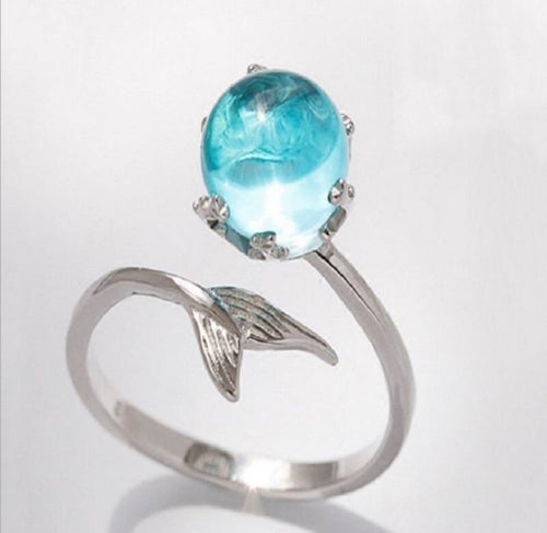 Mermaid Tail with Blue Sea Stone Ring