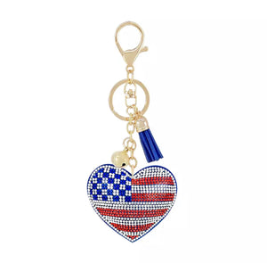 American Flag Heart Keychains/ Bag Charms