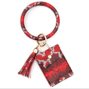 Red and Black Snake Skin Bangle With Small Purse and Tassel