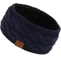 Load image into Gallery viewer, Navy Blue C.C Knit Fuzzy Lined Head Wrap