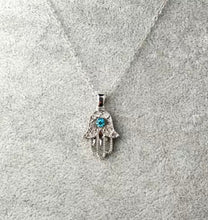 Load image into Gallery viewer, Hope Silver Hamsa Hand with Evil Eye Necklace