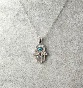 Hope Silver Hamsa Hand with Evil Eye Necklace