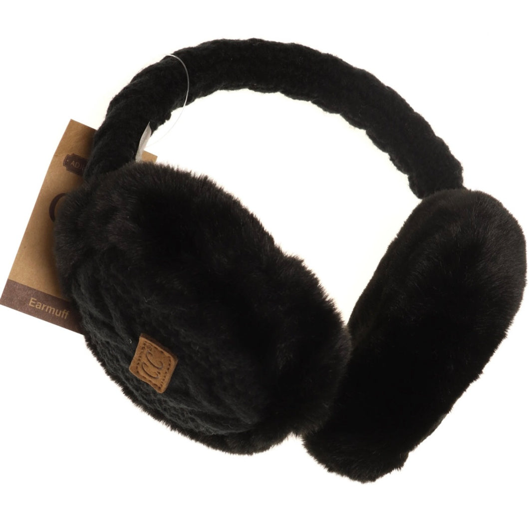 Black C.C Cable Knit Faux Fur Earmuffs