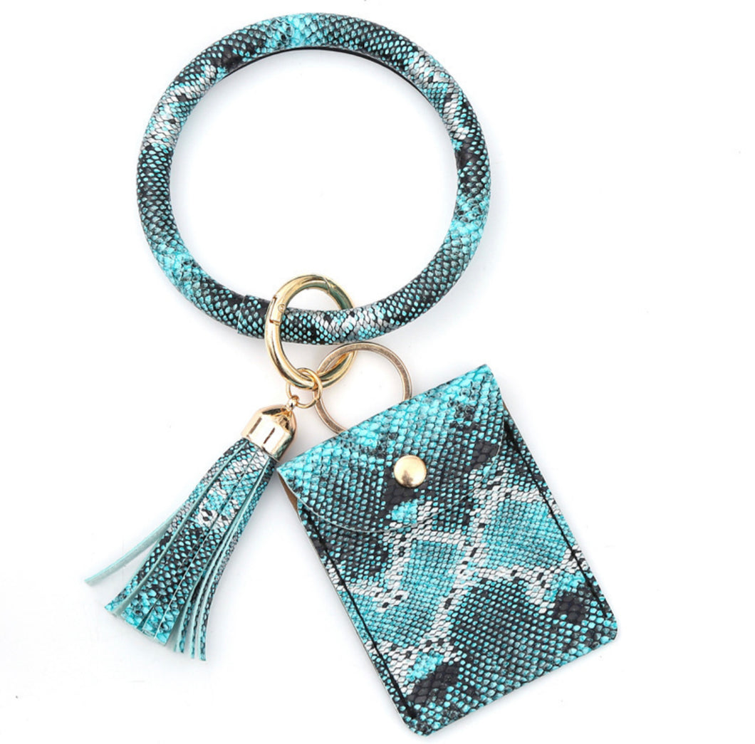 Blue with Black and White Snake Skin Bangle With Small Purse and Tassel
