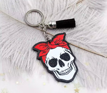 Load image into Gallery viewer, Skull with Red Bandanna Keychain