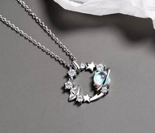 Load image into Gallery viewer, Silver Iridescent Planet Charm Necklace