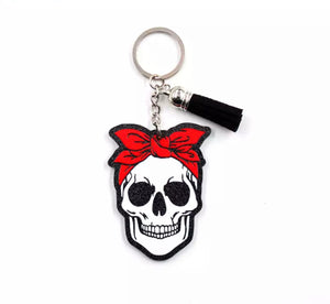 Skull with Red Bandanna Keychain