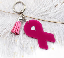 Load image into Gallery viewer, Pink &amp; Leopard Glitter Breast Cancer Awareness Keychain
