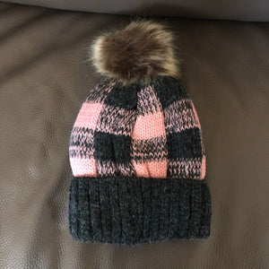 Pink & Gray Plaid Winter Hat