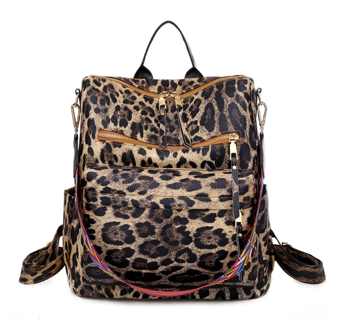 Brown Leopard Print Backpack with Colorful Strap – Ashley Sky Boutique