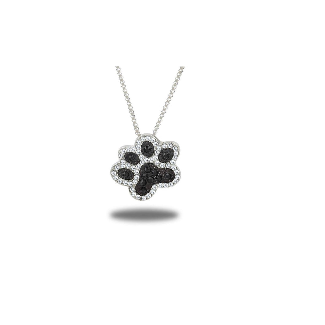 Paw Print Black and Clear Stone Necklace
