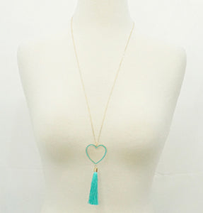 Aqua Heart Pendant with Tassel Long Necklace