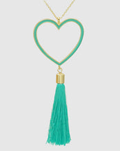 Load image into Gallery viewer, Aqua Heart Pendant with Tassel Long Necklace