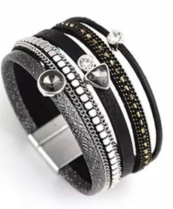 Black and Silver Gemstone Multilayer Magnetic Bracelet