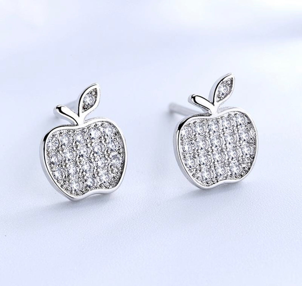Dainty Crystal Apple Stud Earrings