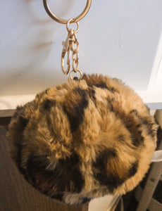 Fluffy Leopard Pom Pom Keychain/Bag Charm
