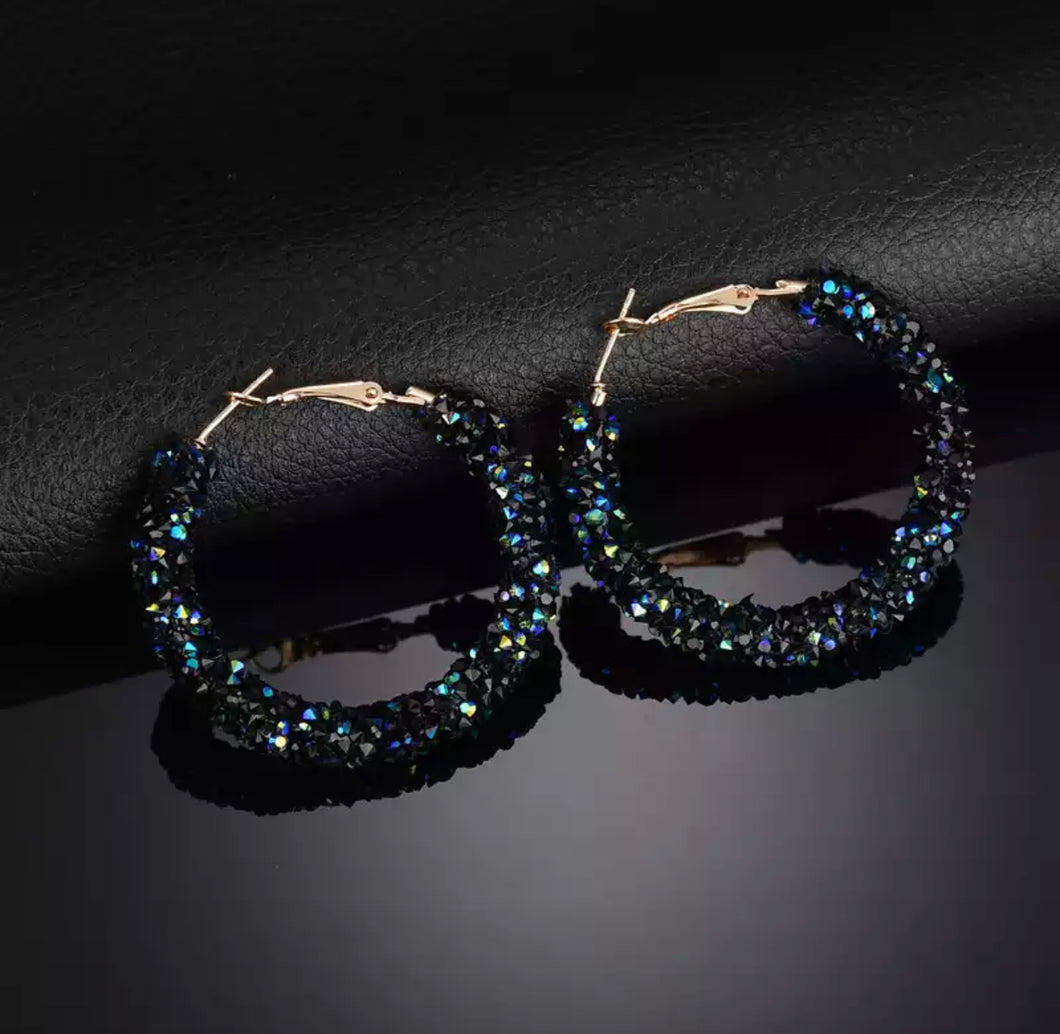 Dark Blue Glitter Hoops