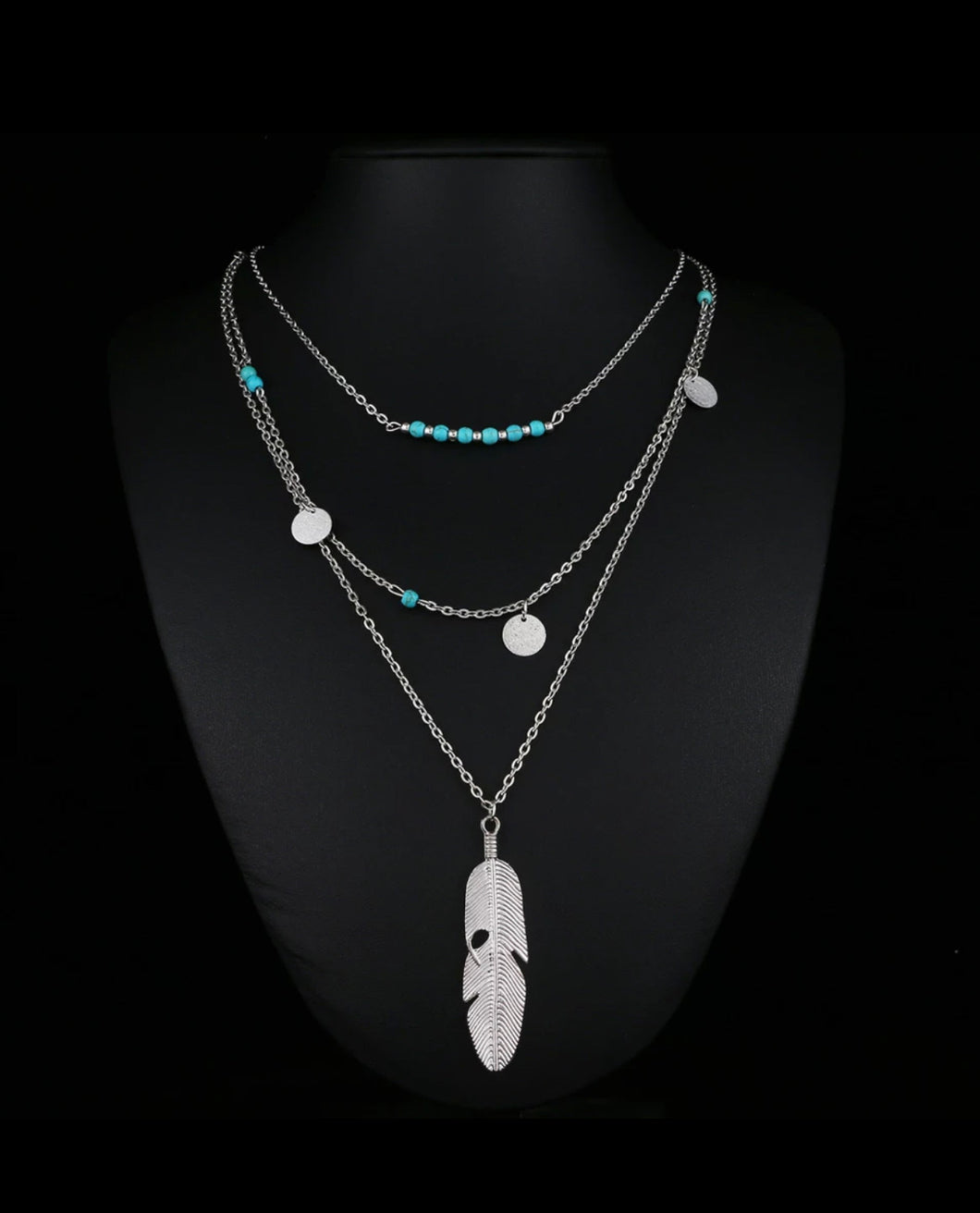 Skylar Multi-layer Necklace with Feather Pendant