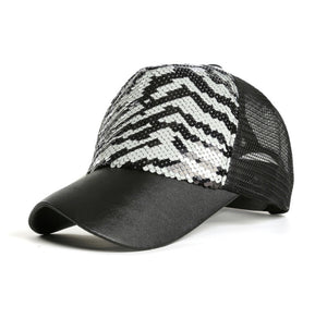 White and Black Reversible Sequin Zebra Print Hat