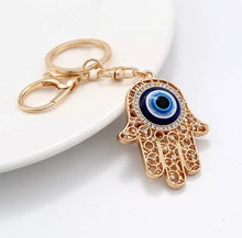 Load image into Gallery viewer, Gold Hamsa Hand with Evil Eye Keychain/Bag Charm