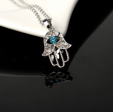 Load image into Gallery viewer, Hope Silver Hamsa Hand with Evil Eye Necklace